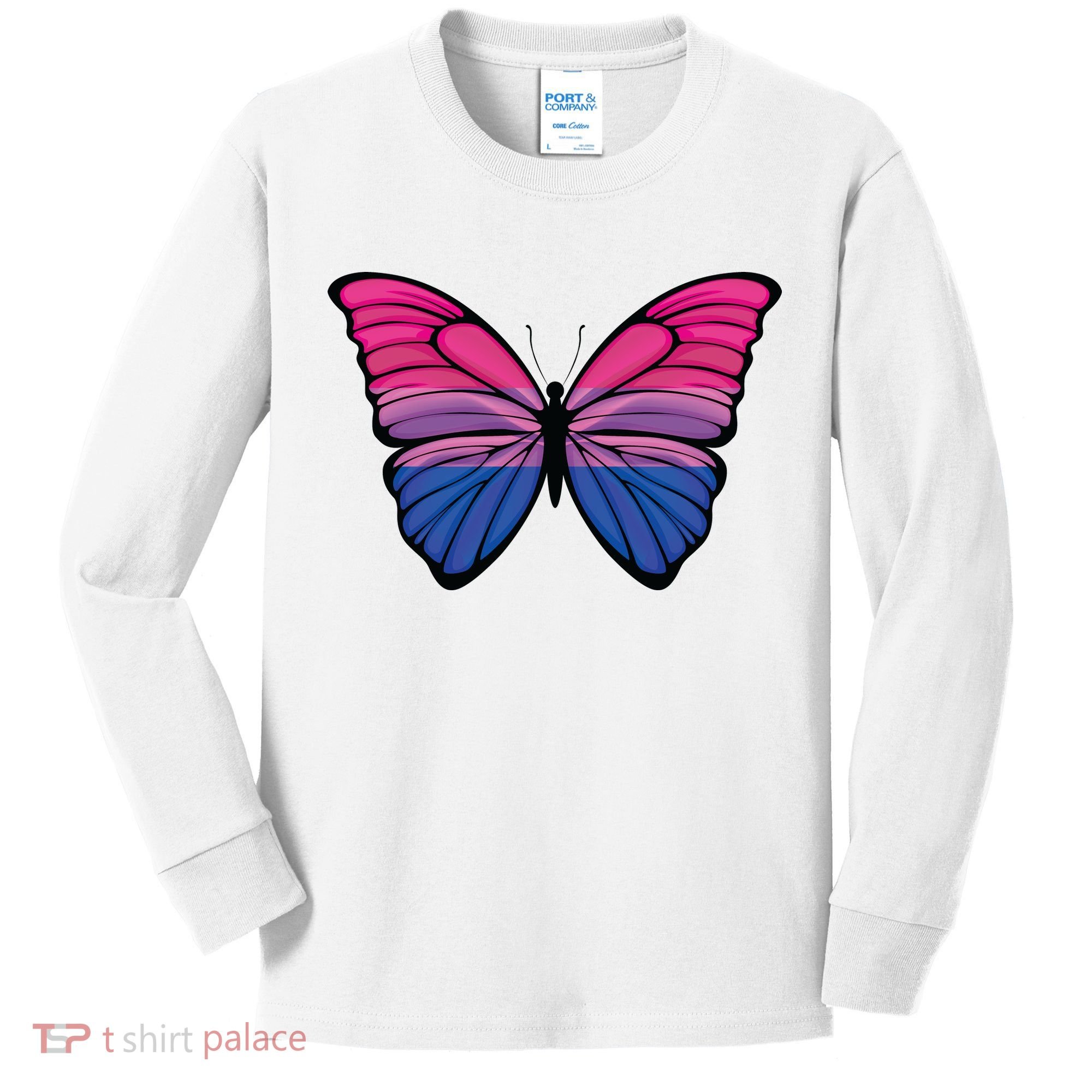 Bisexual Butterfly Hypolimnas Bi Pride Flag Kids Long Sleeve Shirt