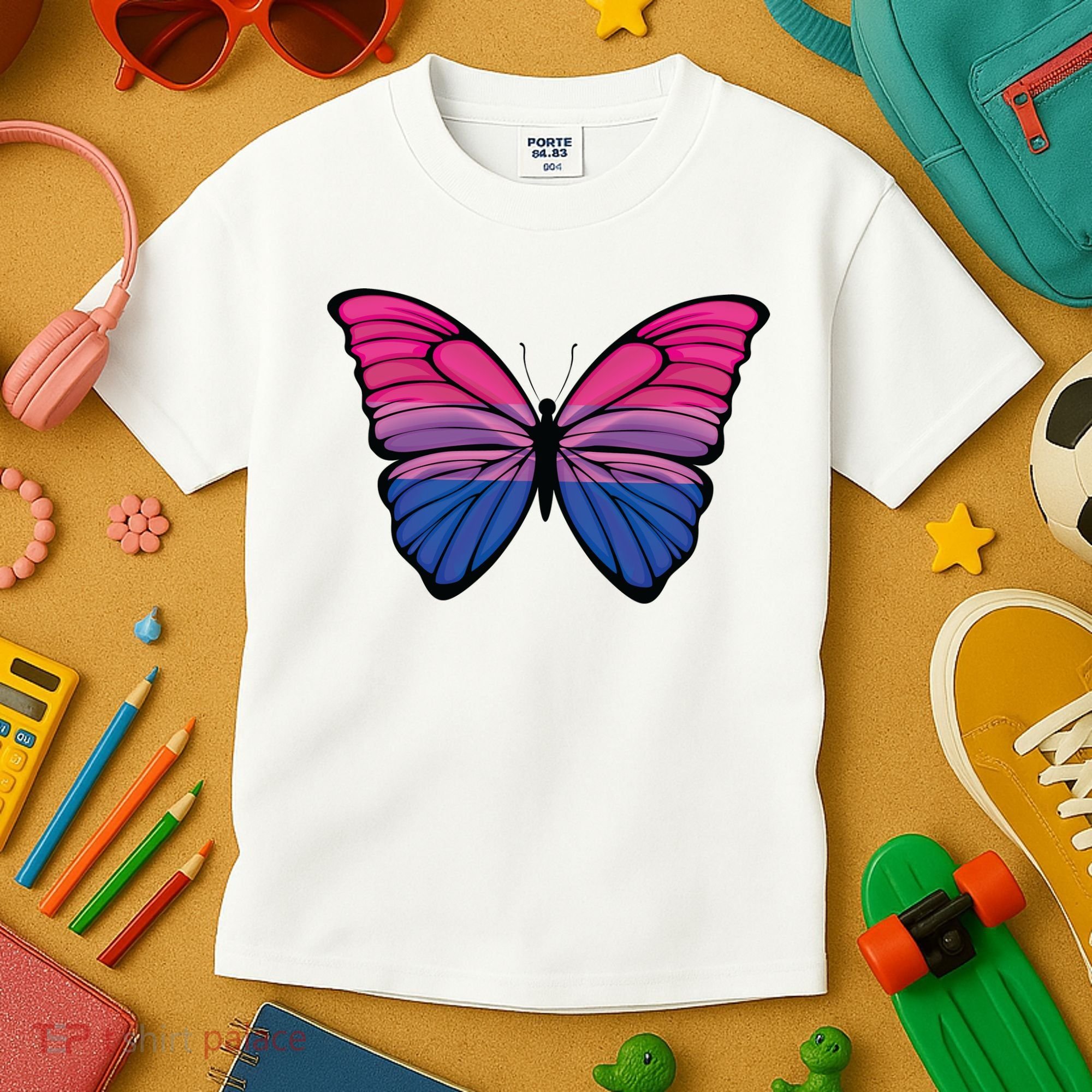 Bisexual Butterfly Hypolimnas Bi Pride Flag Kids T-Shirt