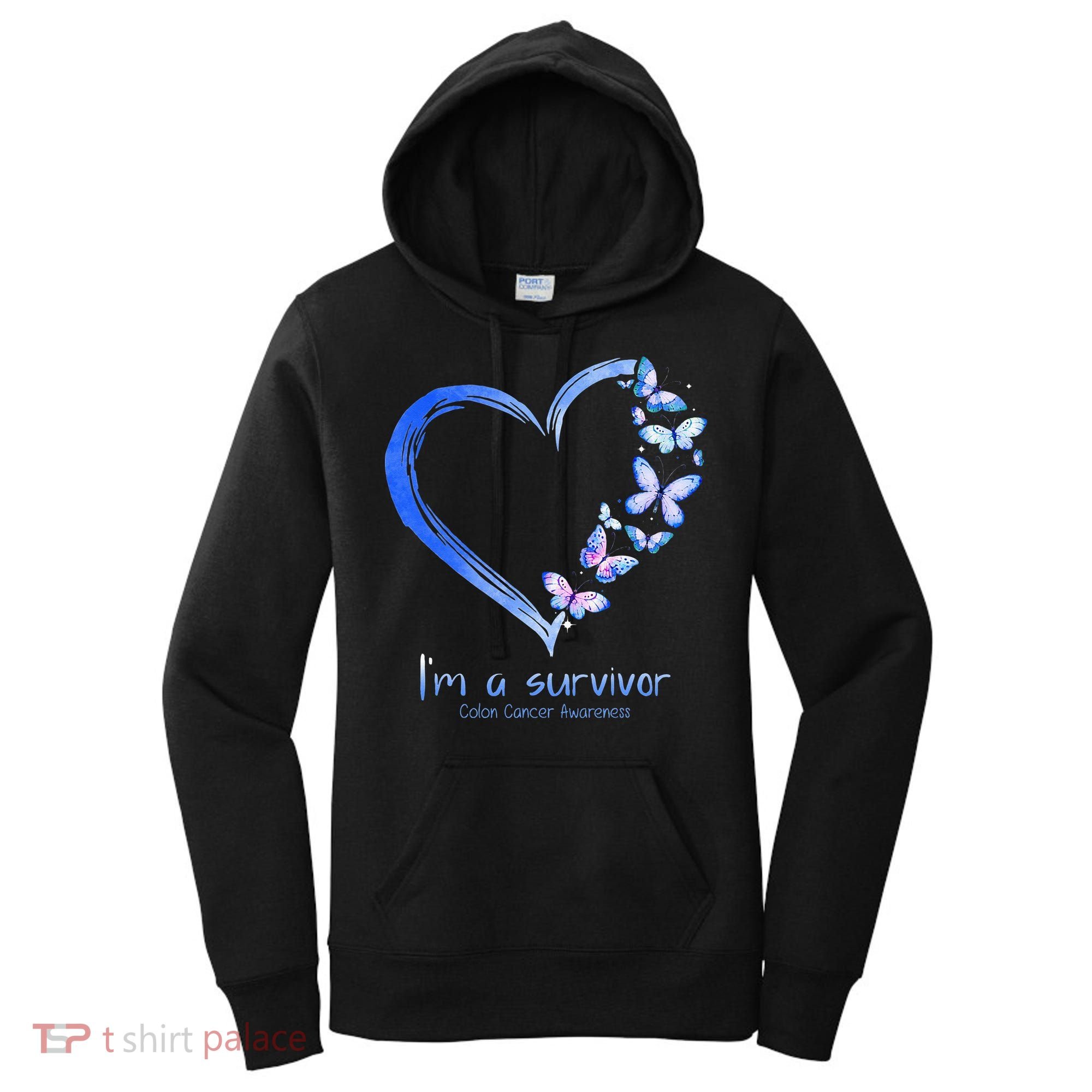 Blue Butterfly Heart Im A Survivor Colon Cancer Awareness Women's Hoodie