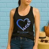 Blue Butterfly Heart Im A Survivor Colon Cancer Awareness Women's Tank Top thumb 2