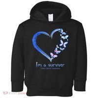 Blue Butterfly Heart Im A Survivor Colon Cancer Awareness Toddler Hoodie thumb 0