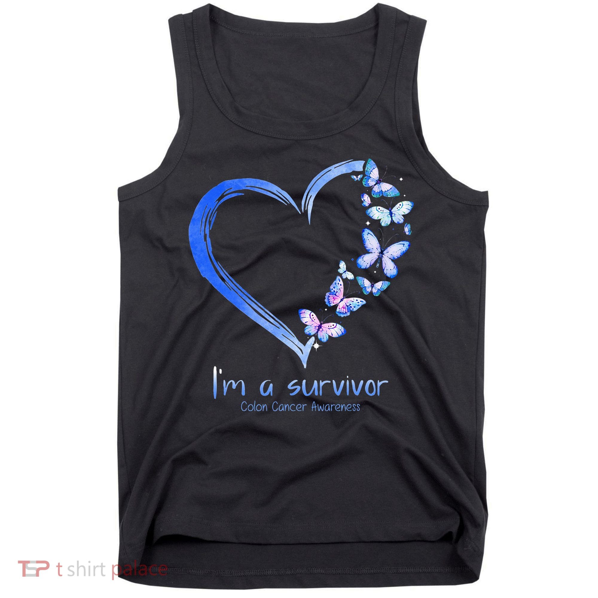 Blue Butterfly Heart Im A Survivor Colon Cancer Awareness Tank Top