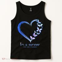 Blue Butterfly Heart Im A Survivor Colon Cancer Awareness Tank Top thumb 2
