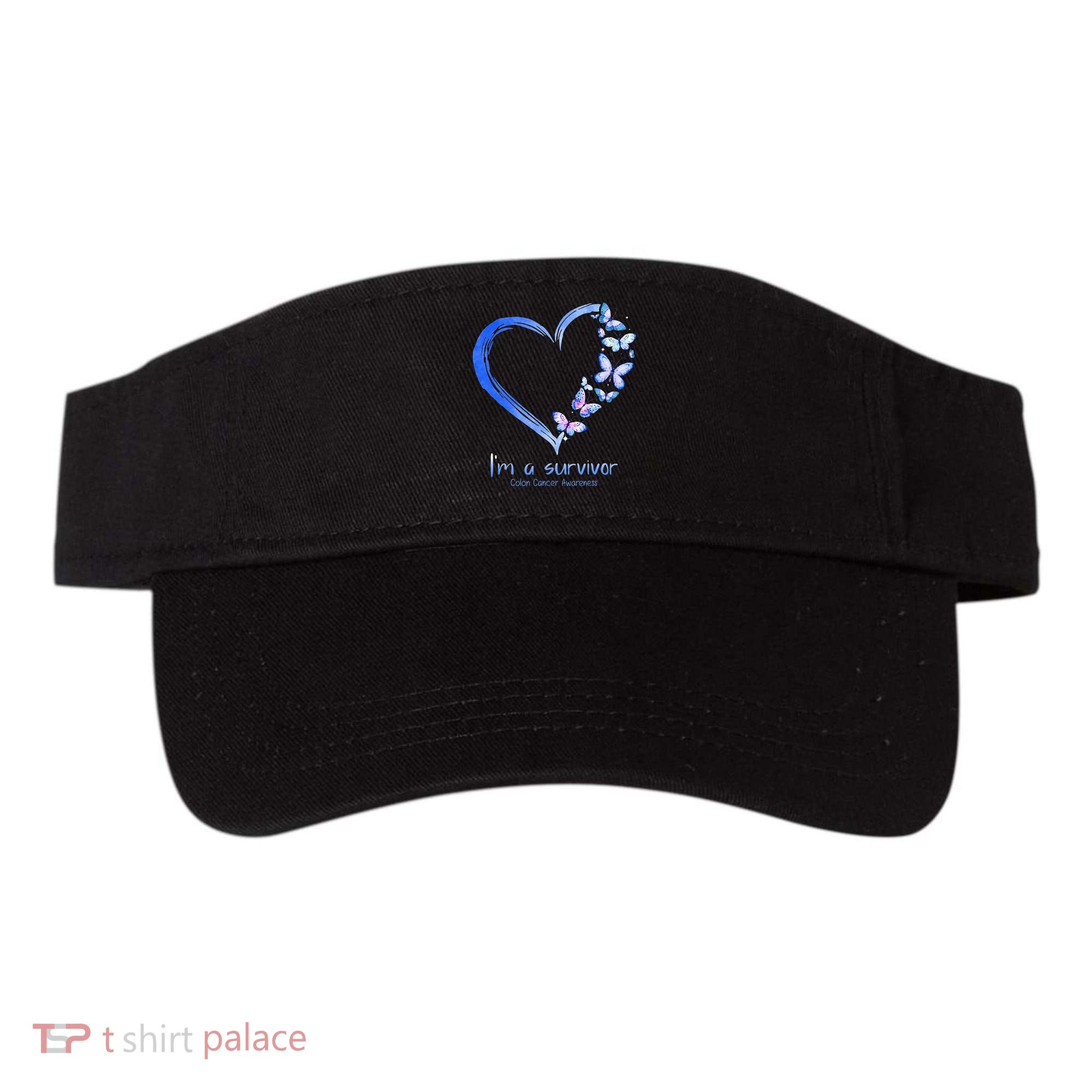Blue Butterfly Heart Im A Survivor Colon Cancer Awareness Visor