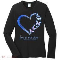 Blue Butterfly Heart Im A Survivor Colon Cancer Awareness Women's Long Sleeve Shirt thumb 0