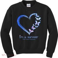 Blue Butterfly Heart Im A Survivor Colon Cancer Awareness Kids Sweatshirt thumb 0