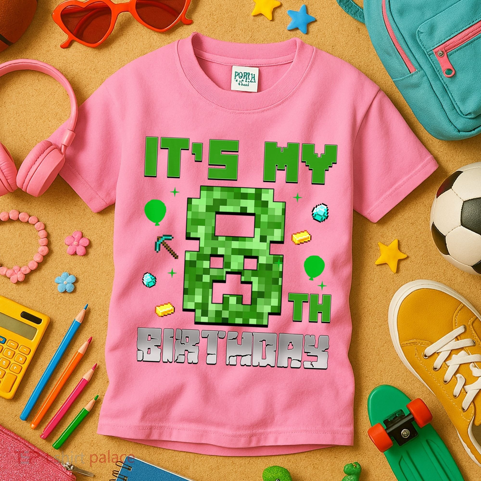 Birthday Boy It'S My 8th Birthday Video Game Pixel Kids T-Shirt