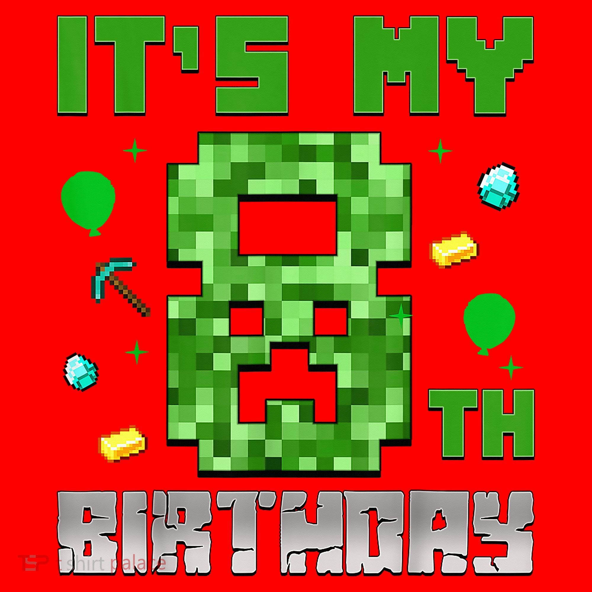 Birthday Boy It'S My 8th Birthday Video Game Pixel Santa Hat