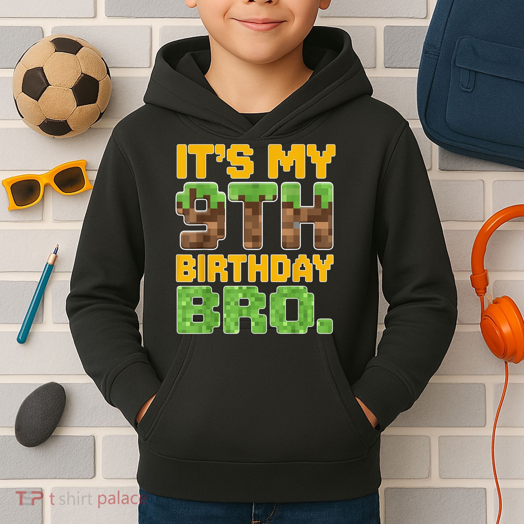 Birthday Boy It'S My 9th Birthday Video Game Pixel Kids Hoodie