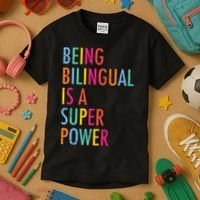 Being Bilingual Is A Super Power Teacher Kids T-Shirt thumb 3