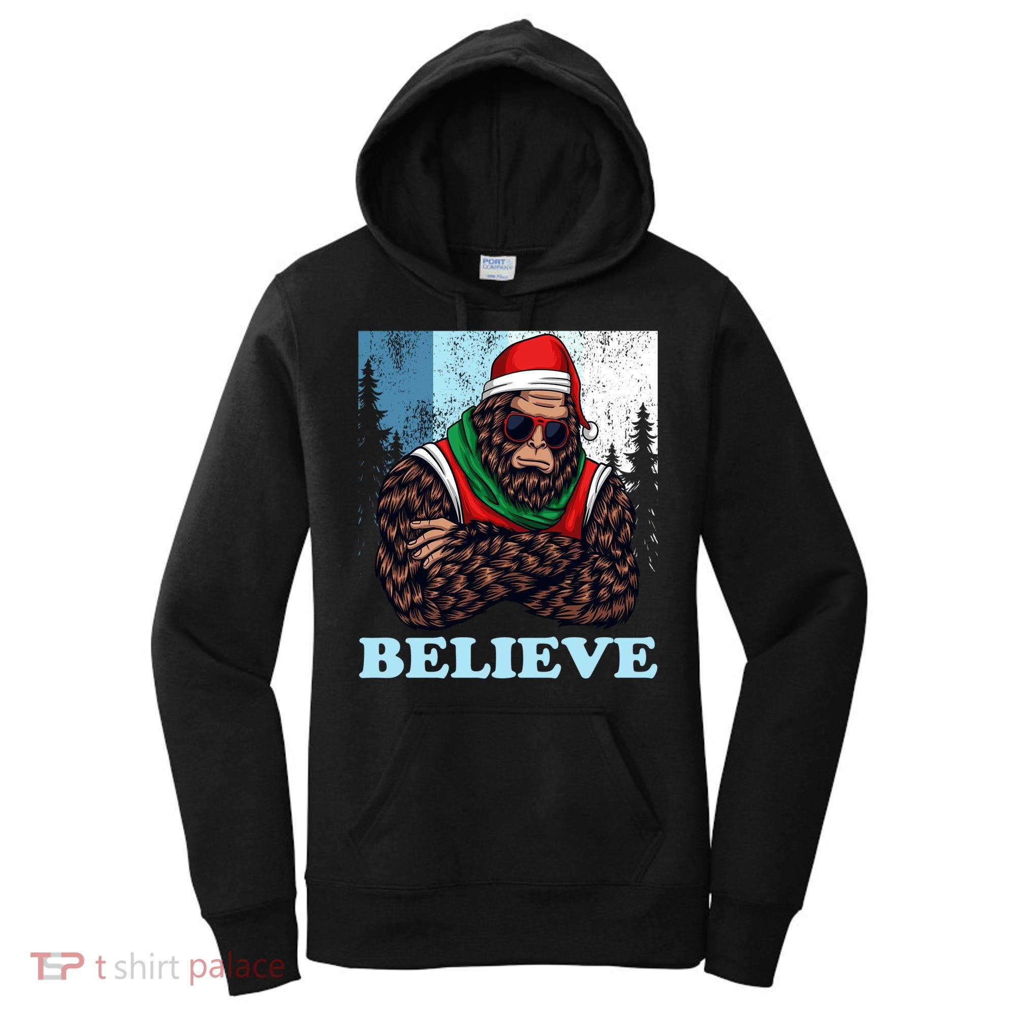 Bigfoot Believe In Christmas Sasquatch Funny Xmas Gift Women's Hoodie