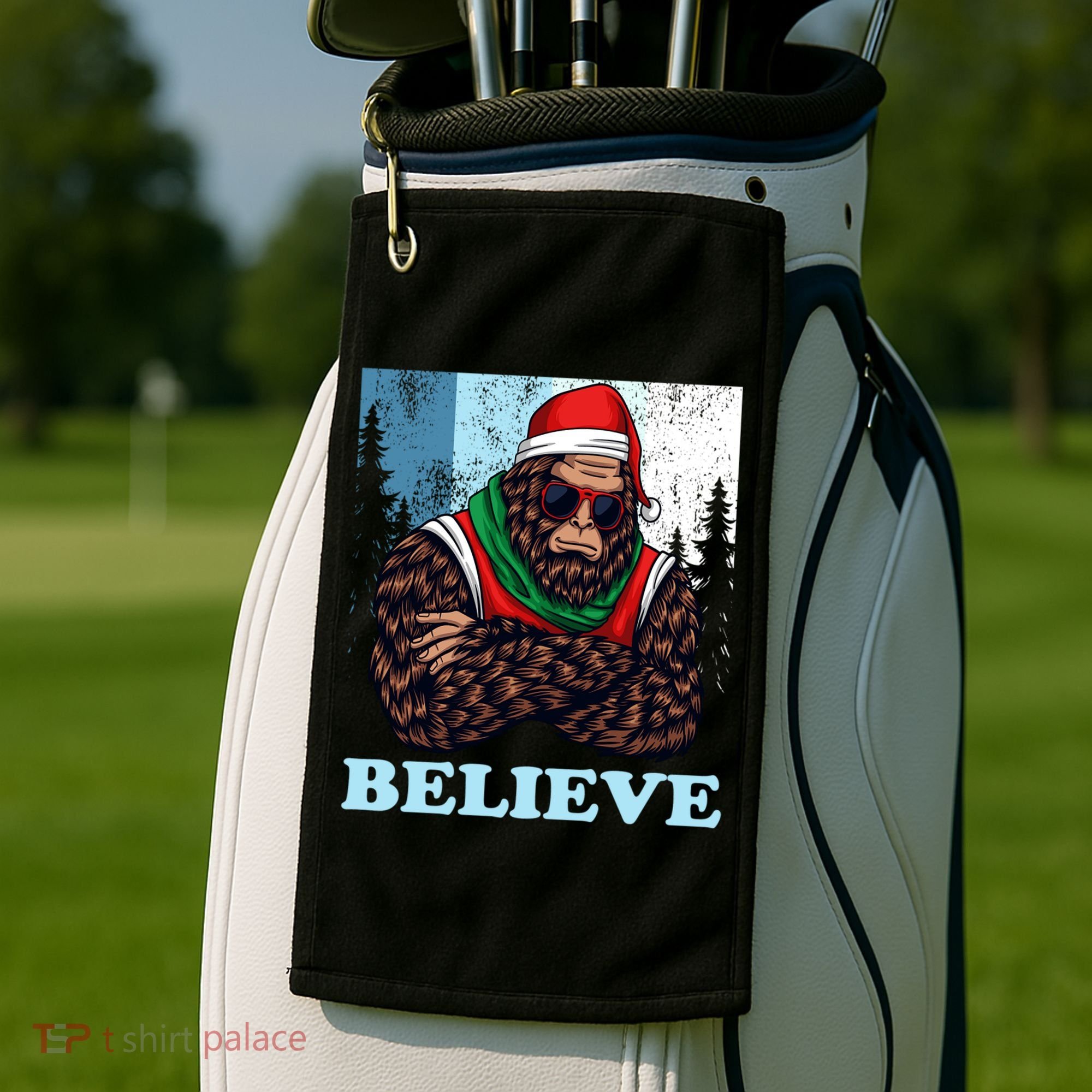 Bigfoot Believe In Christmas Sasquatch Funny Xmas Gift Golf Towel