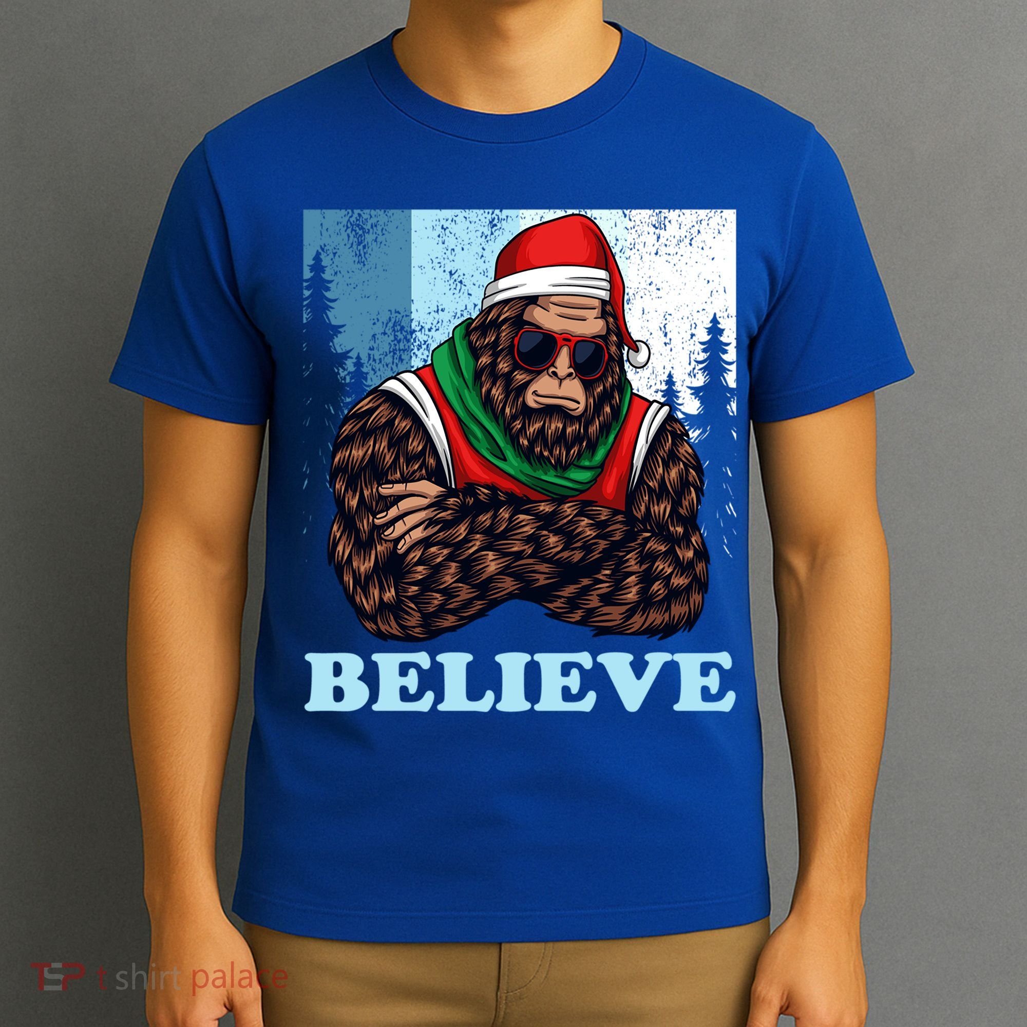 Bigfoot Believe In Christmas Sasquatch Funny Xmas Gift T-Shirt
