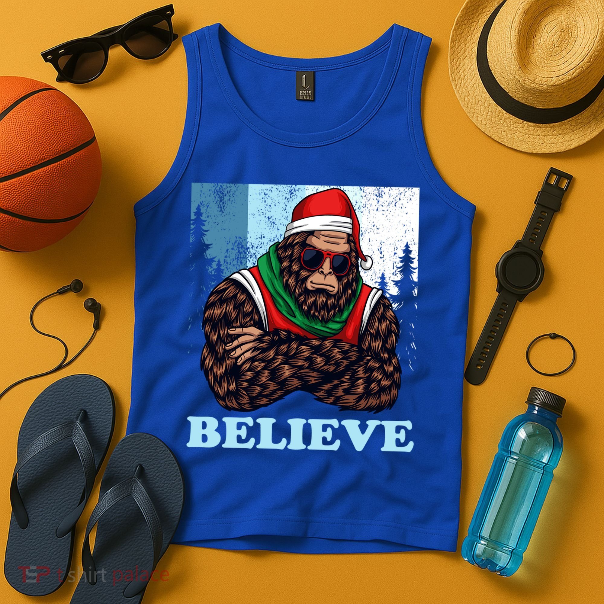 Bigfoot Believe In Christmas Sasquatch Funny Xmas Gift Tank Top