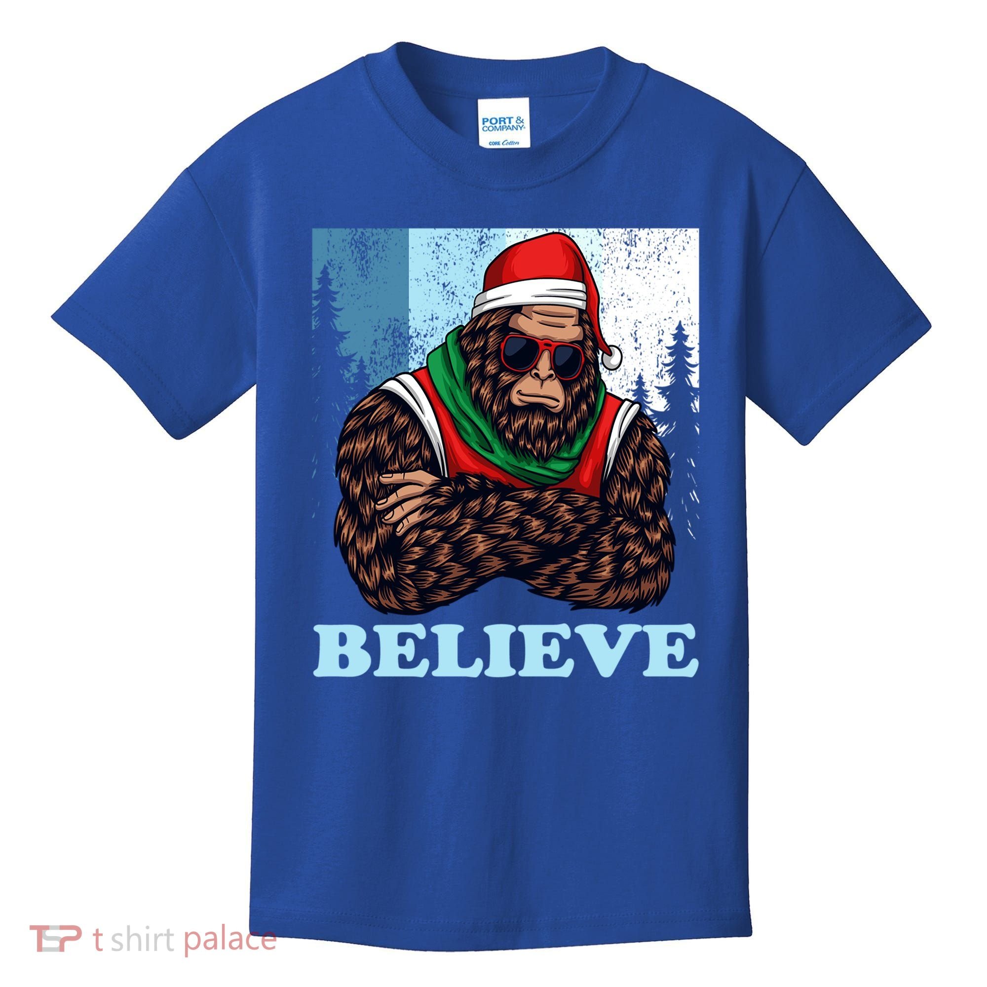 Bigfoot Believe In Christmas Sasquatch Funny Xmas Gift Kids T-Shirt