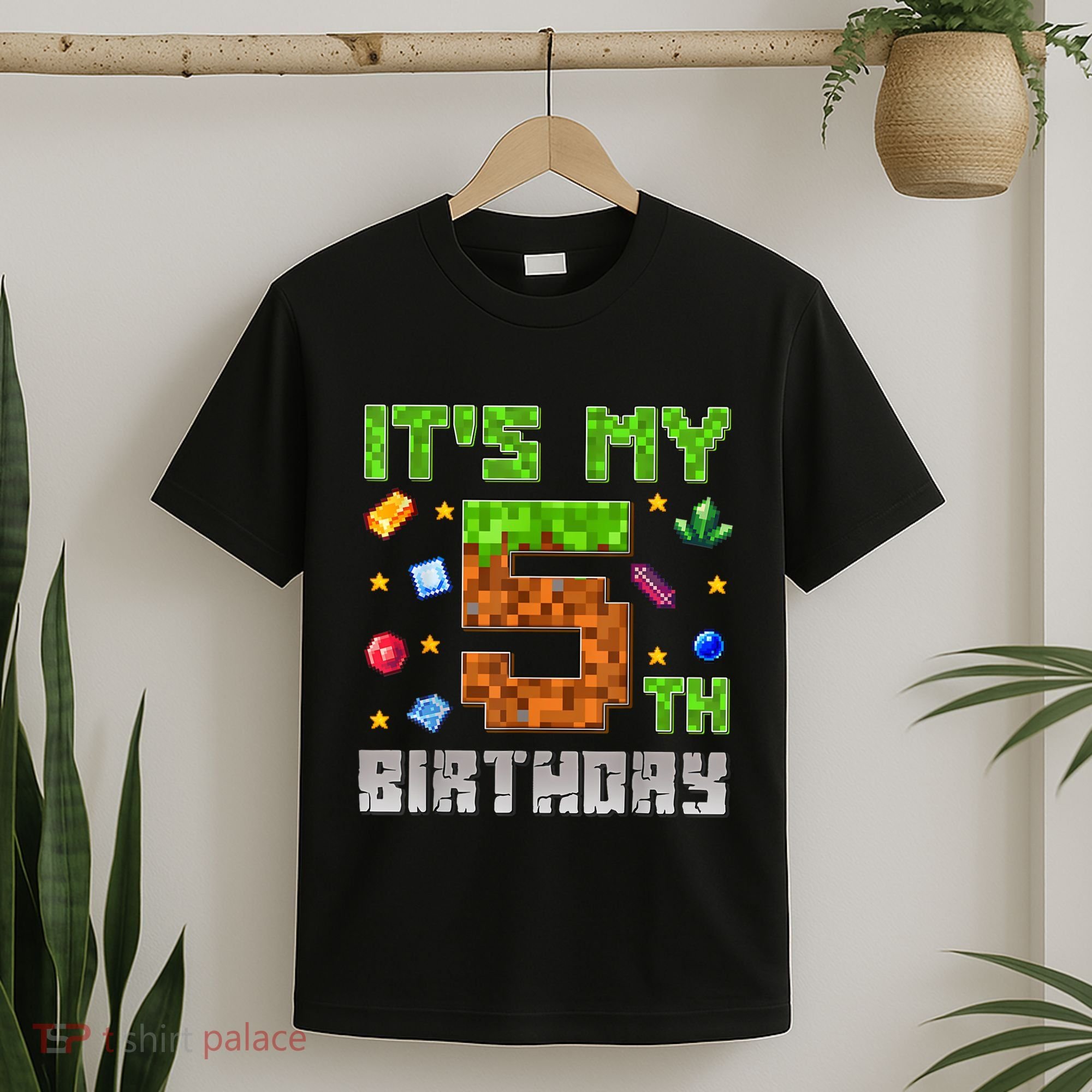 Birthday Boy ItS My 5th Birthday Gamer Pixel Number T-Shirt