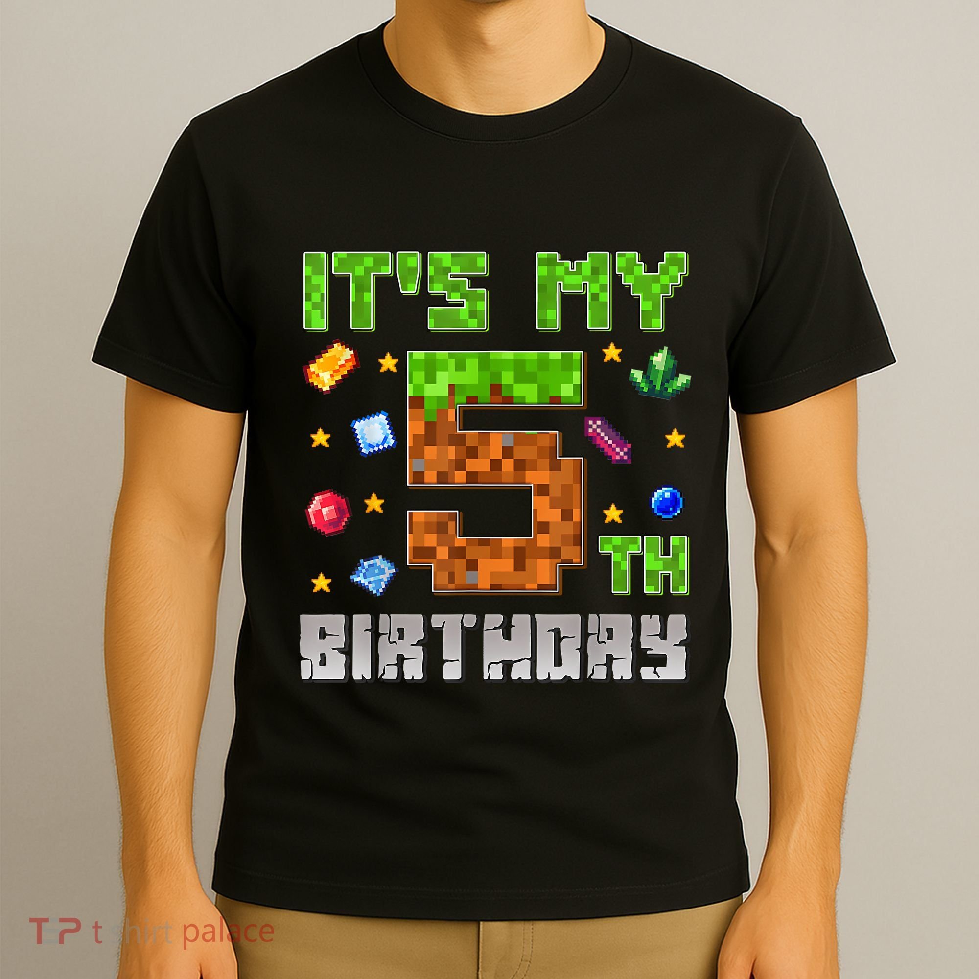 Birthday Boy ItS My 5th Birthday Gamer Pixel Number T-Shirt