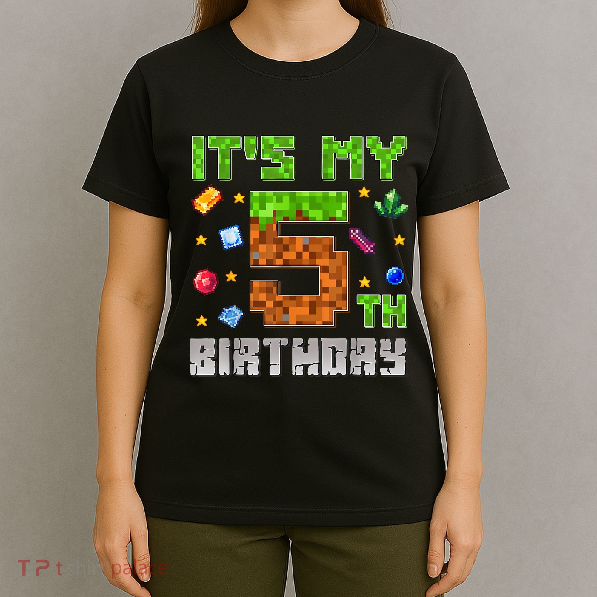 Birthday Boy ItS My 5th Birthday Gamer Pixel Number T-Shirt