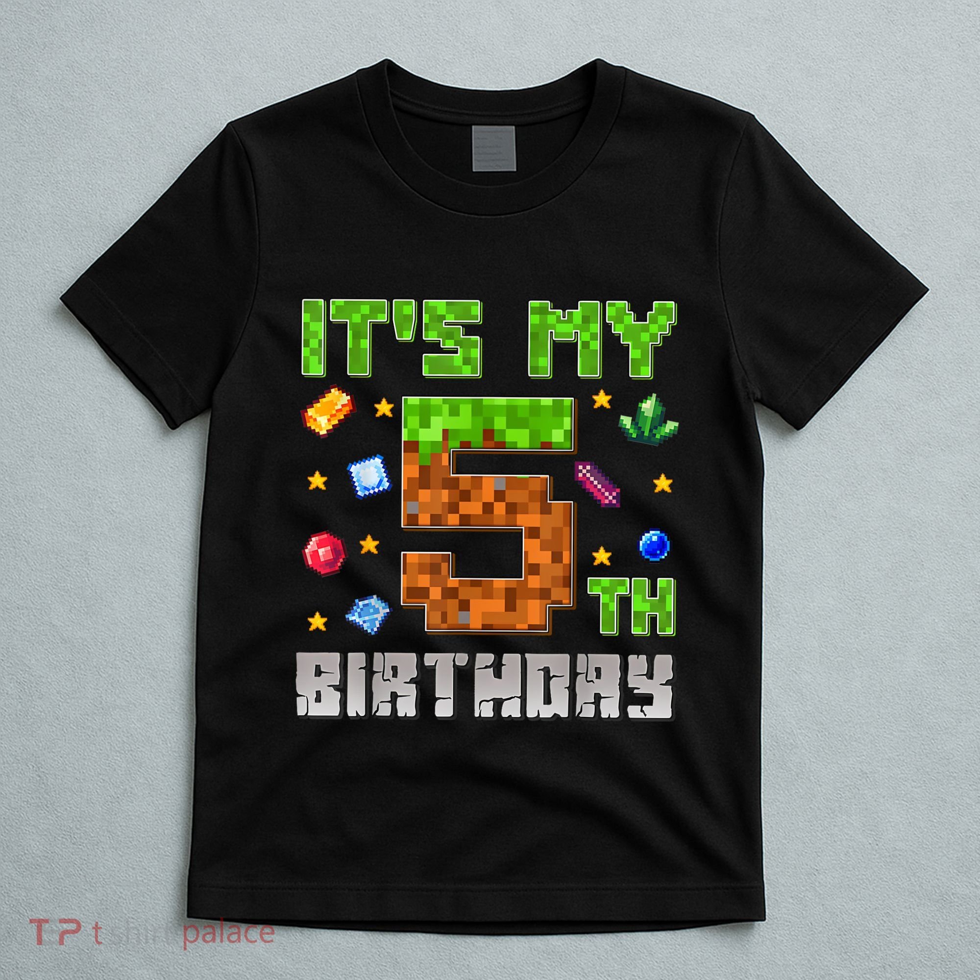 Birthday Boy ItS My 5th Birthday Gamer Pixel Number T-Shirt