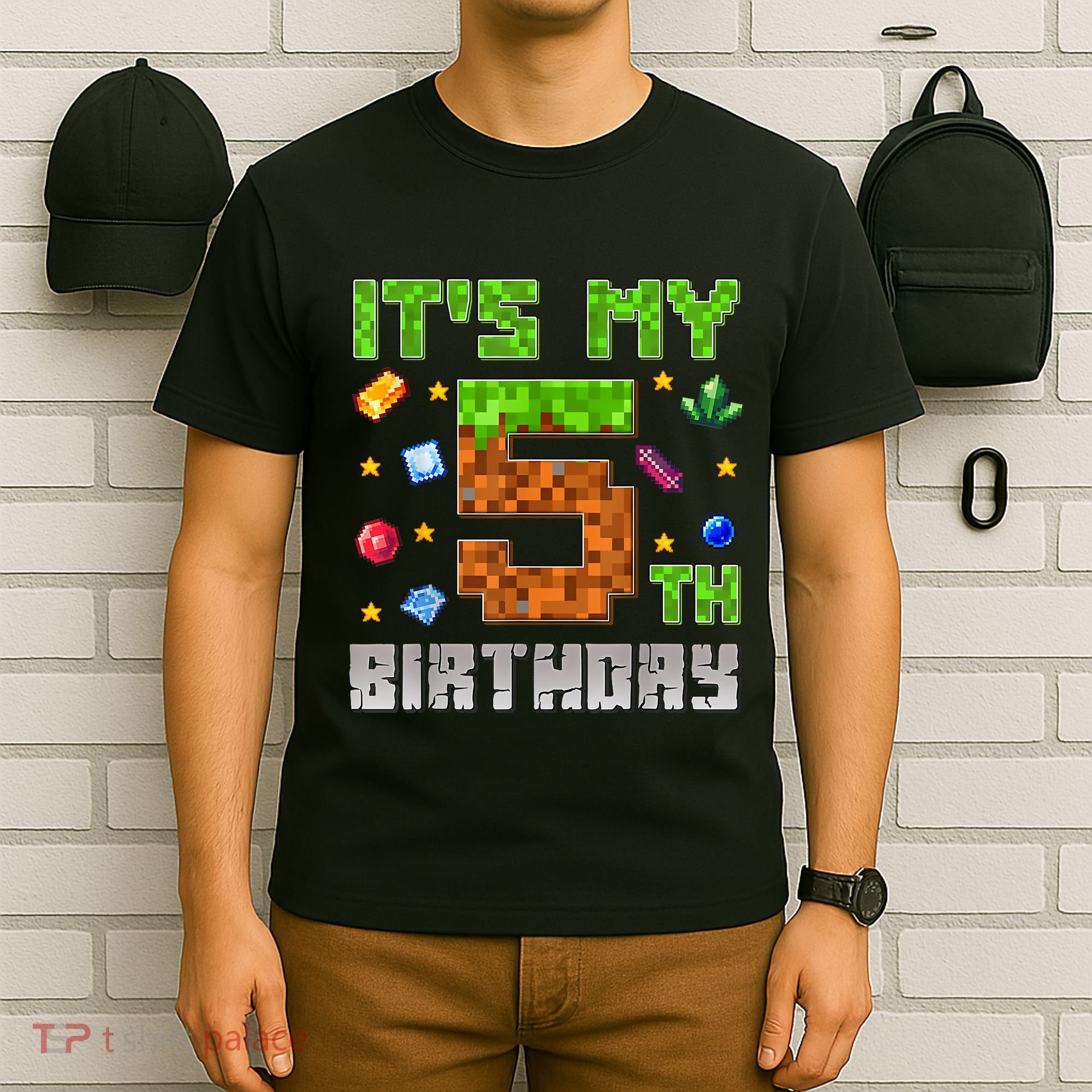 Birthday Boy ItS My 5th Birthday Gamer Pixel Number T-Shirt
