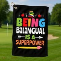 Being Bilingual Is A Superpower Back To School ESL Teacher Golf Towel thumb 1