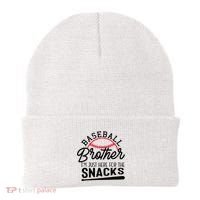 Baseball Brother IM Just Here For The Snacks Funny Baseball Beanie thumb 0