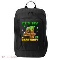Birthday Boy It'S My 4th Birthday Gamer Pixel Number City Backpack thumb 0