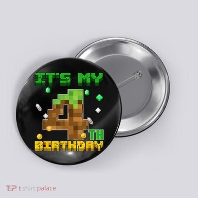 Birthday Boy It'S My 4th Birthday Gamer Pixel Number Button