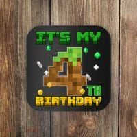 Birthday Boy It'S My 4th Birthday Gamer Pixel Number Coaster thumb 0