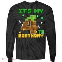 Birthday Boy It'S My 4th Birthday Gamer Pixel Number Tie-Dye Long Sleeve Shirt thumb 0