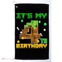 Birthday Boy It'S My 4th Birthday Gamer Pixel Number Golf Towel thumb 0