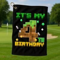 Birthday Boy It'S My 4th Birthday Gamer Pixel Number Golf Towel thumb 1