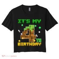Birthday Boy It'S My 4th Birthday Gamer Pixel Number Women's Crop Top Tee thumb 0