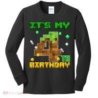 Birthday Boy It'S My 4th Birthday Gamer Pixel Number Kids Long Sleeve Shirt thumb 0