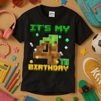 Birthday Boy It'S My 4th Birthday Gamer Pixel Number Kids T-Shirt thumb 3