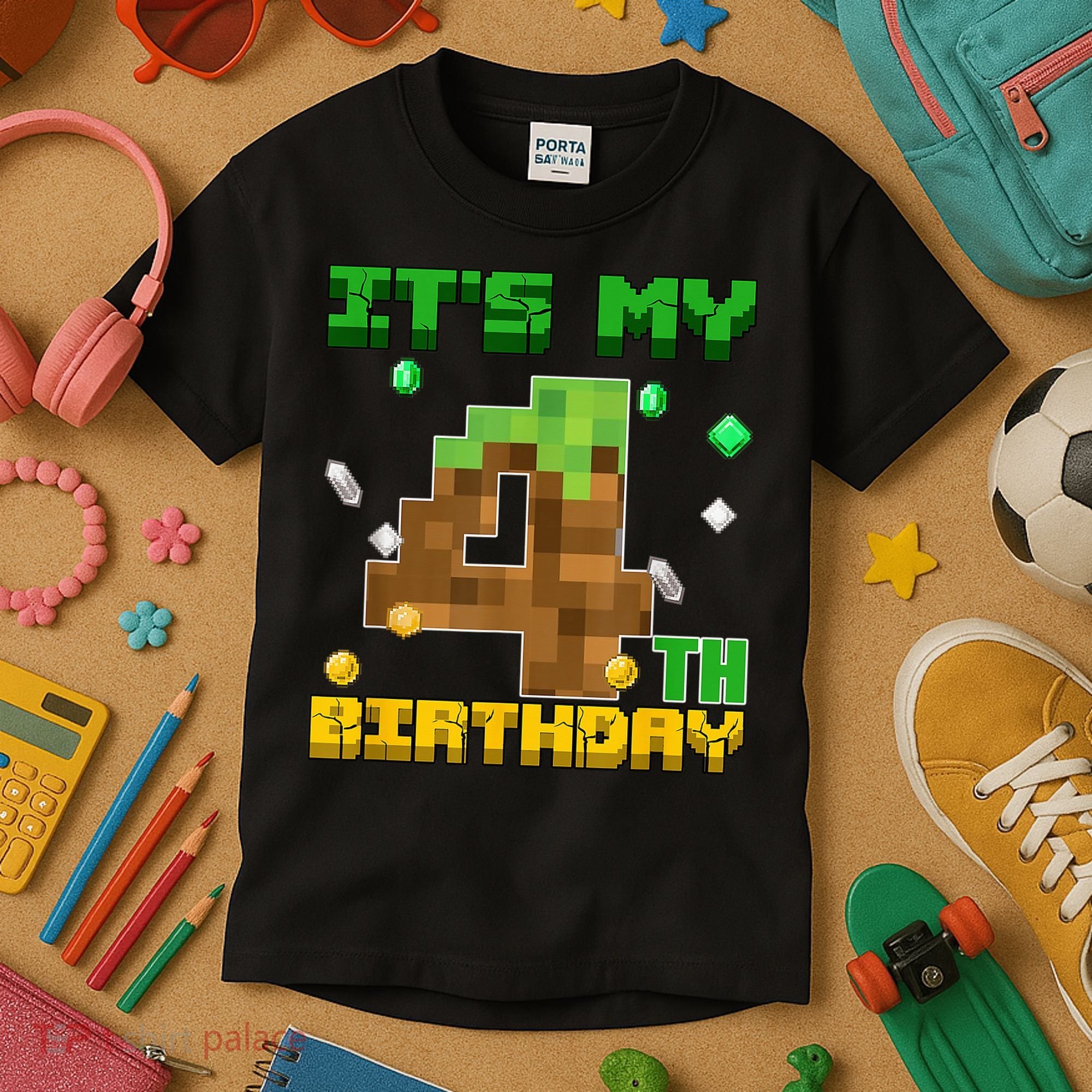 Birthday Boy It'S My 4th Birthday Gamer Pixel Number Kids T-Shirt