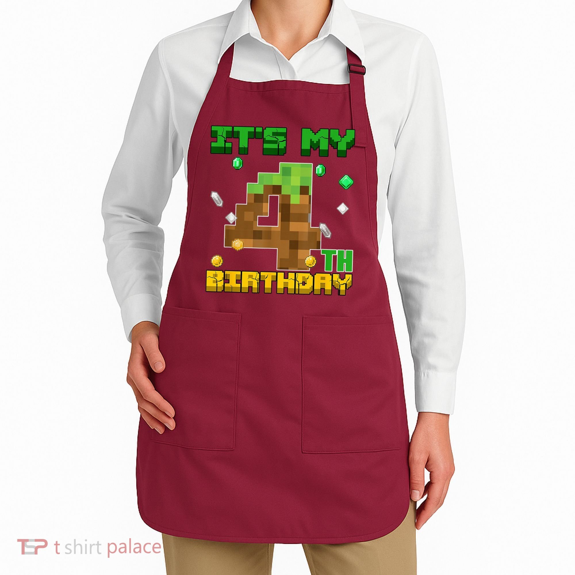 Birthday Boy It'S My 4th Birthday Gamer Pixel Number Apron