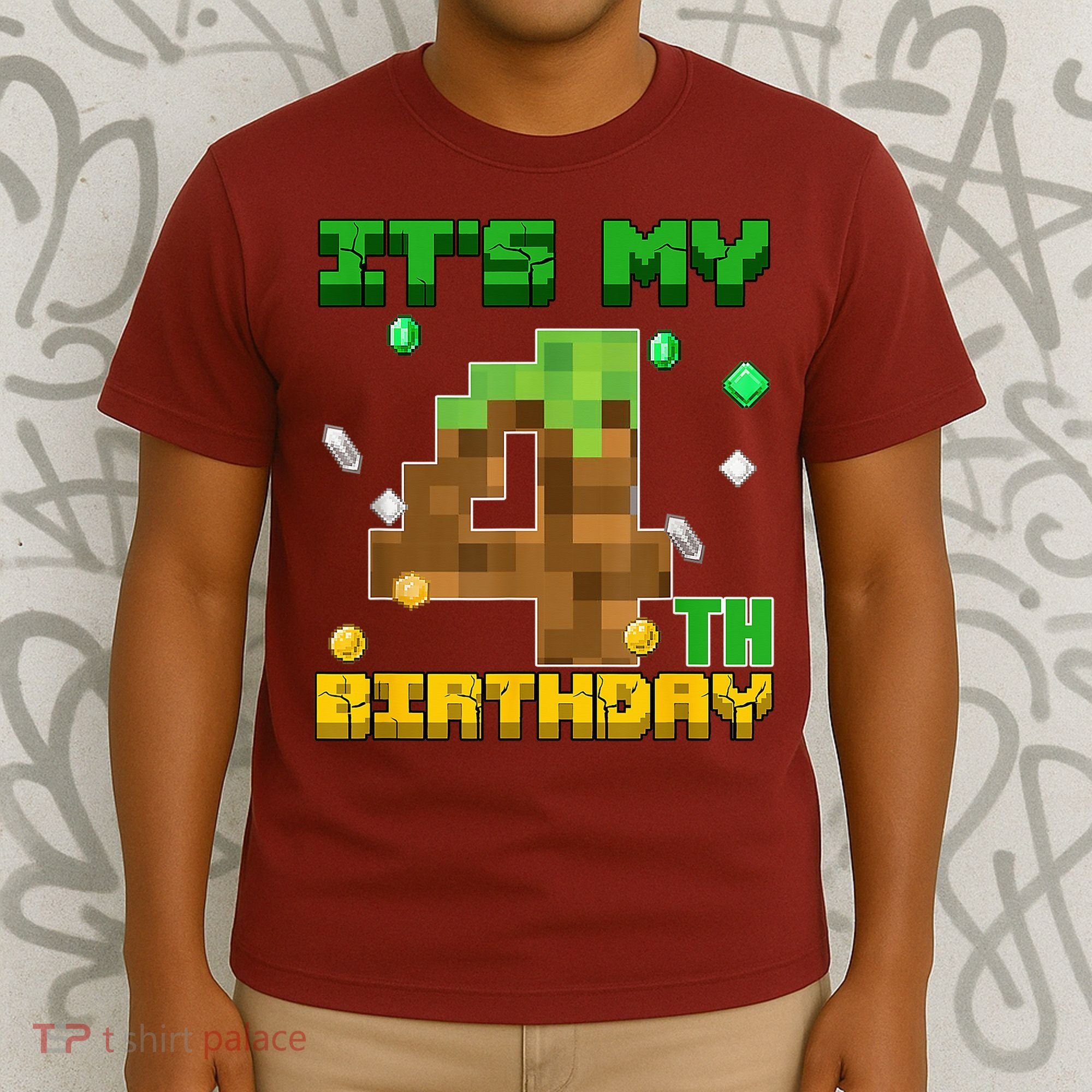 Birthday Boy It'S My 4th Birthday Gamer Pixel Number T-Shirt