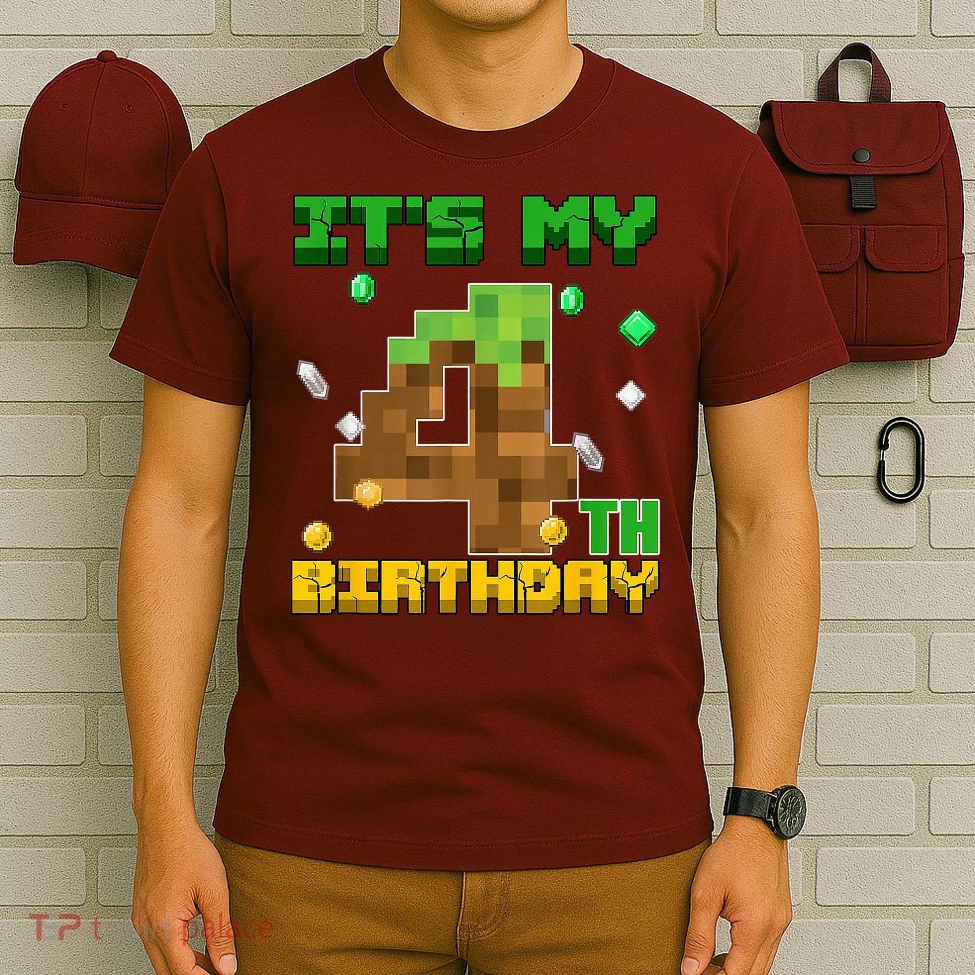 Birthday Boy It'S My 4th Birthday Gamer Pixel Number T-Shirt