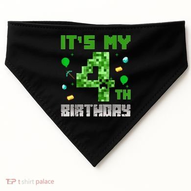 Birthday Boy It'S My 4th Birthday Video Game Pixel USA-Made Doggie Bandana
