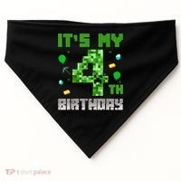 Birthday Boy It'S My 4th Birthday Video Game Pixel USA-Made Doggie Bandana thumb 0