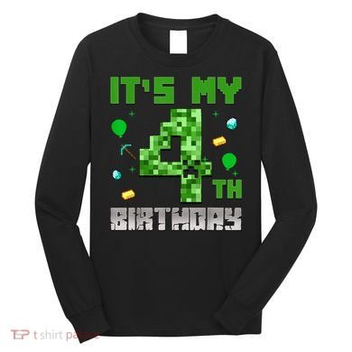 Birthday Boy It'S My 4th Birthday Video Game Pixel Long Sleeve Shirt