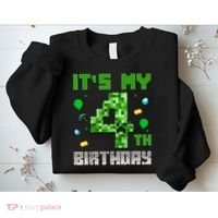 Birthday Boy It'S My 4th Birthday Video Game Pixel Sweatshirt thumb 2