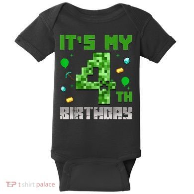 Birthday Boy It'S My 4th Birthday Video Game Pixel Baby Bodysuit
