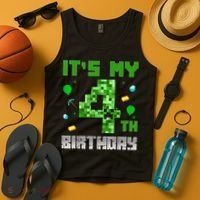 Birthday Boy It'S My 4th Birthday Video Game Pixel Tank Top thumb 4
