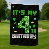 Birthday Boy It'S My 4th Birthday Video Game Pixel Golf Towel thumb 1
