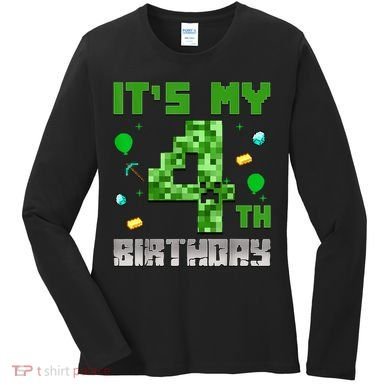 Birthday Boy It'S My 4th Birthday Video Game Pixel Women's Long Sleeve Shirt