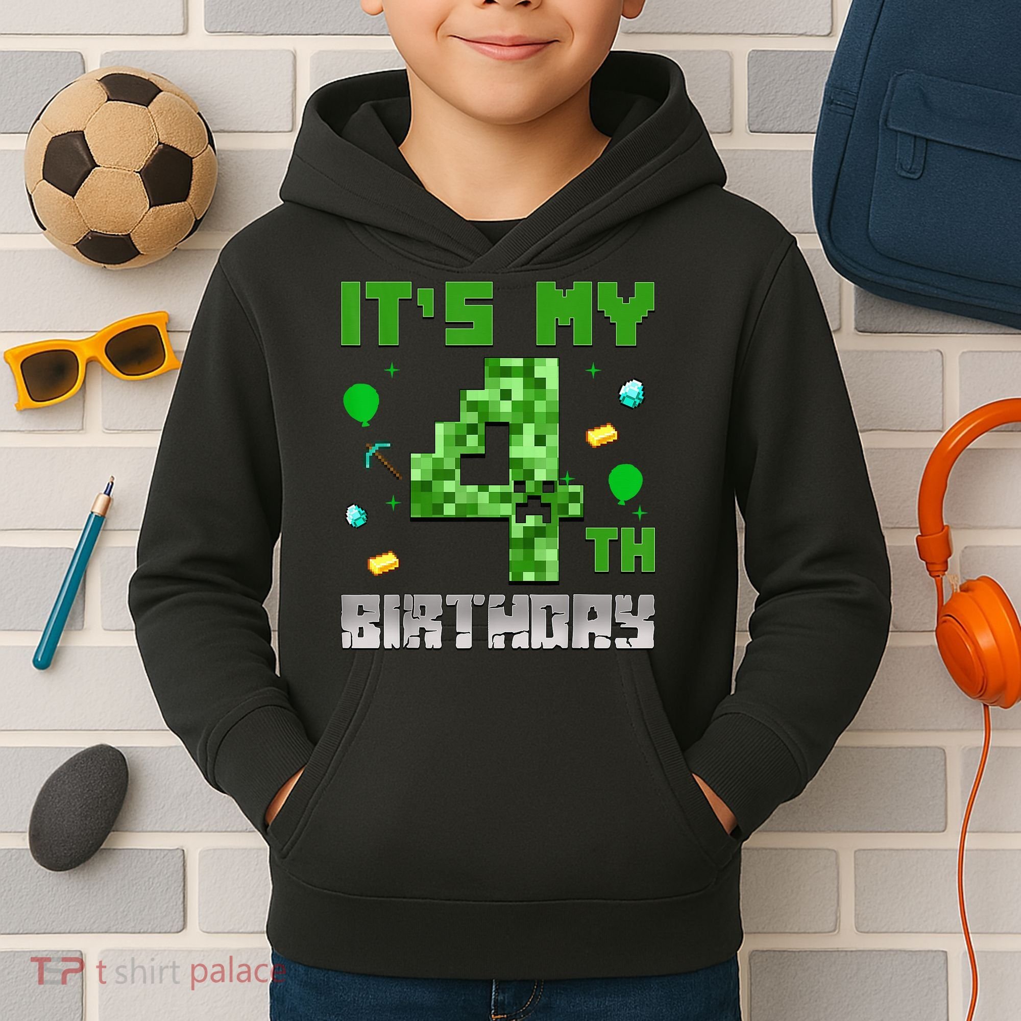 Birthday Boy It'S My 4th Birthday Video Game Pixel Kids Hoodie