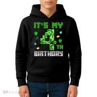 Birthday Boy It'S My 4th Birthday Video Game Pixel Kids Hoodie thumb 4
