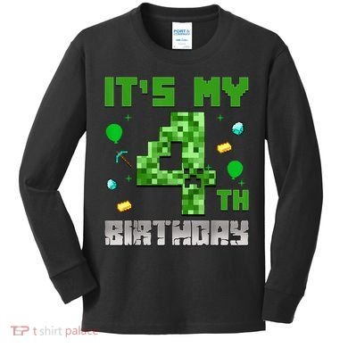 Birthday Boy It'S My 4th Birthday Video Game Pixel Kids Long Sleeve Shirt